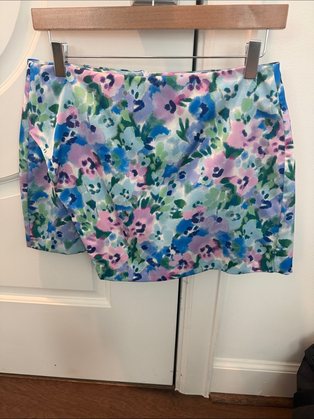 Zara Floral Satin Mini Skort (Skirt with shorts underneath) in Blue,Pink & Green